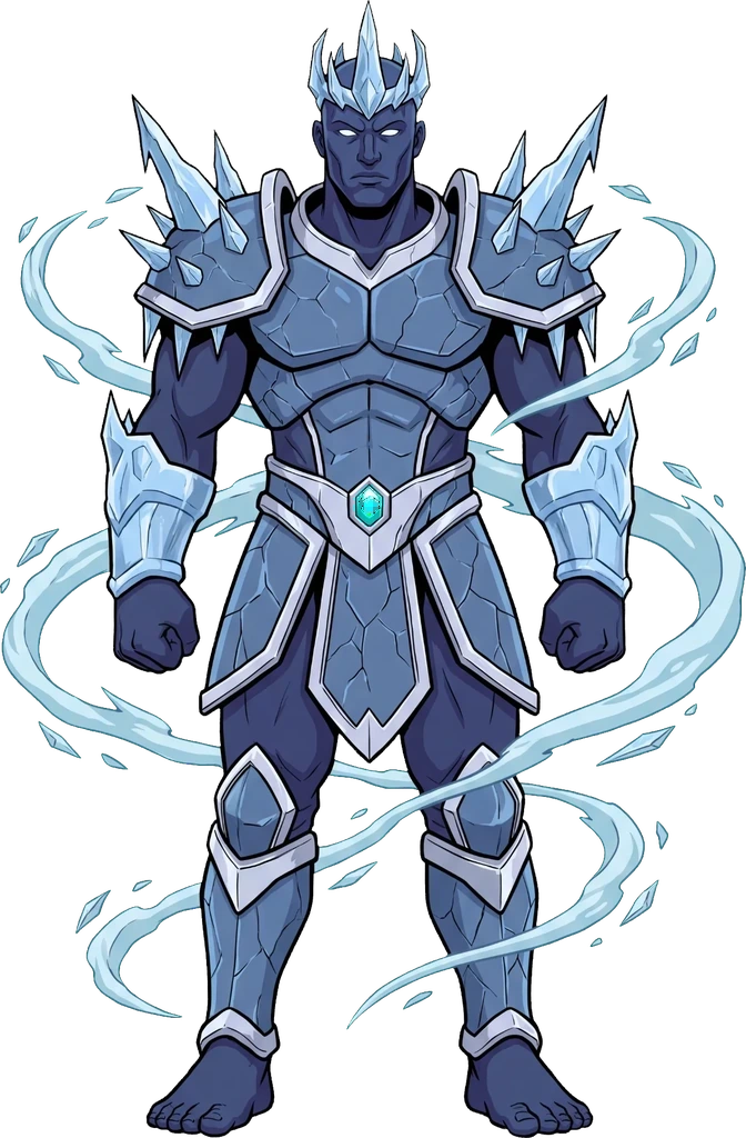 NEVAR, king of Frozen Sanctum standing on his floating realm