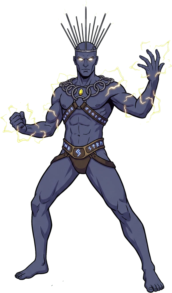 FULGOR, king of Storm Peak standing on his floating realm