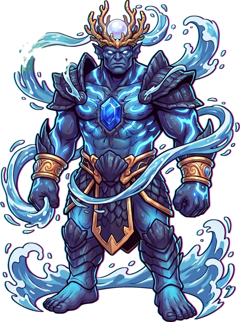 MORVAN, king of Deep Tide standing on his floating realm