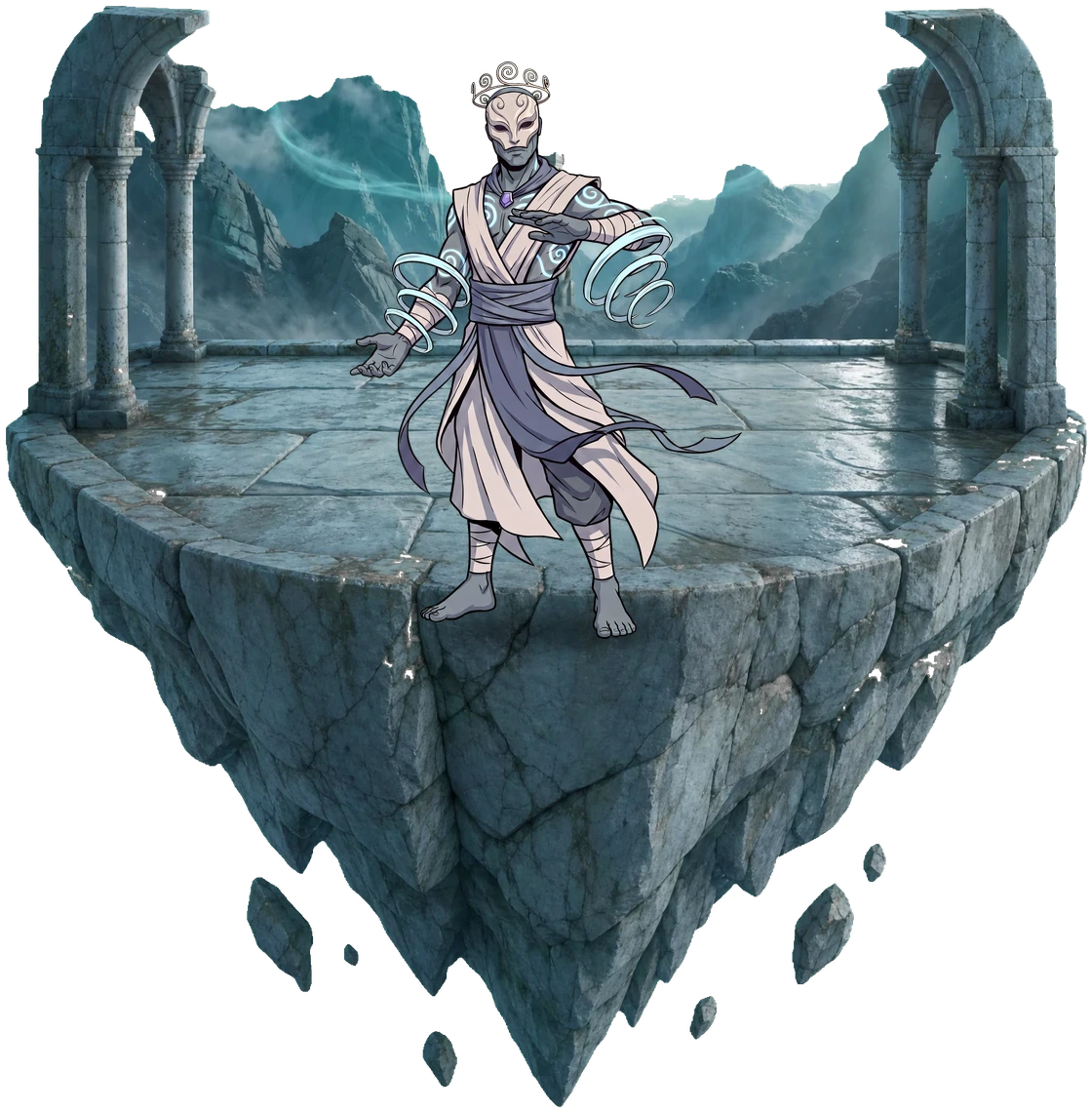 VORTIS, king of Cyclone Spire standing on his floating realm