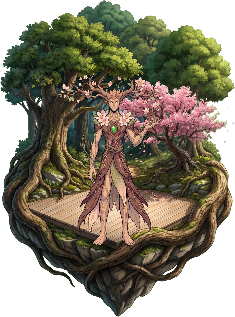 SALVAN, king of Rootbound Grove standing on his floating realm