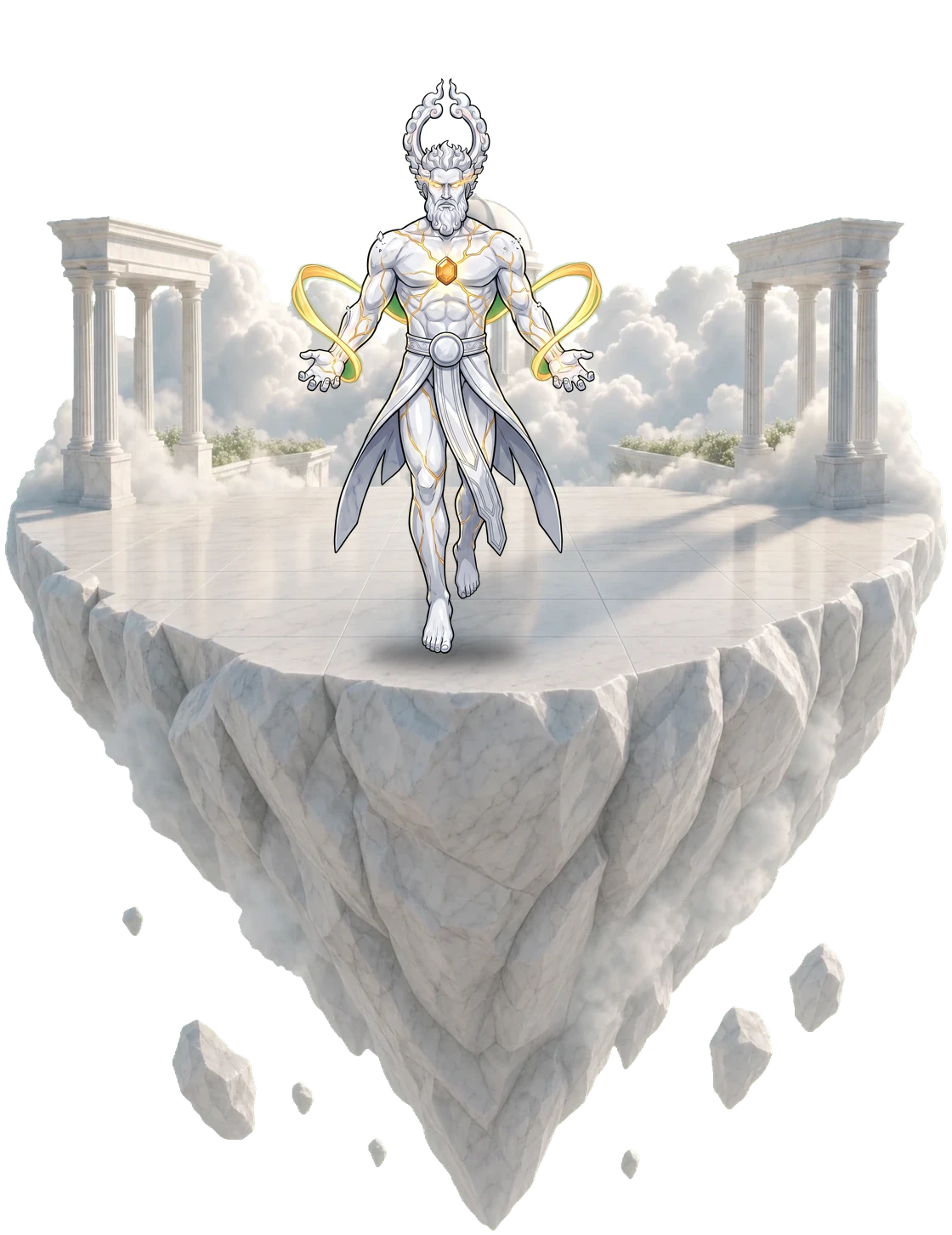AUREL, king of Welkin Court standing on his floating realm