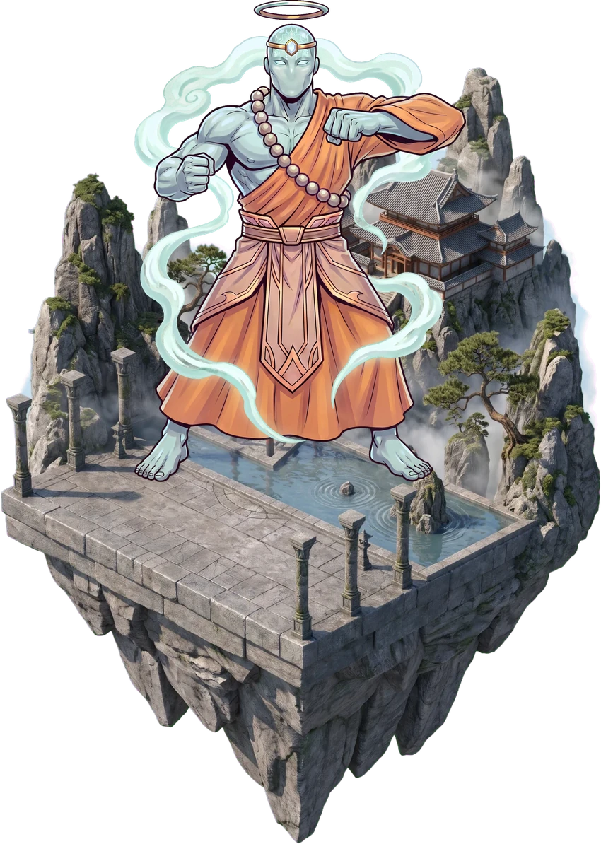 ATMAN, king of Zen Mist Temple standing on his floating realm