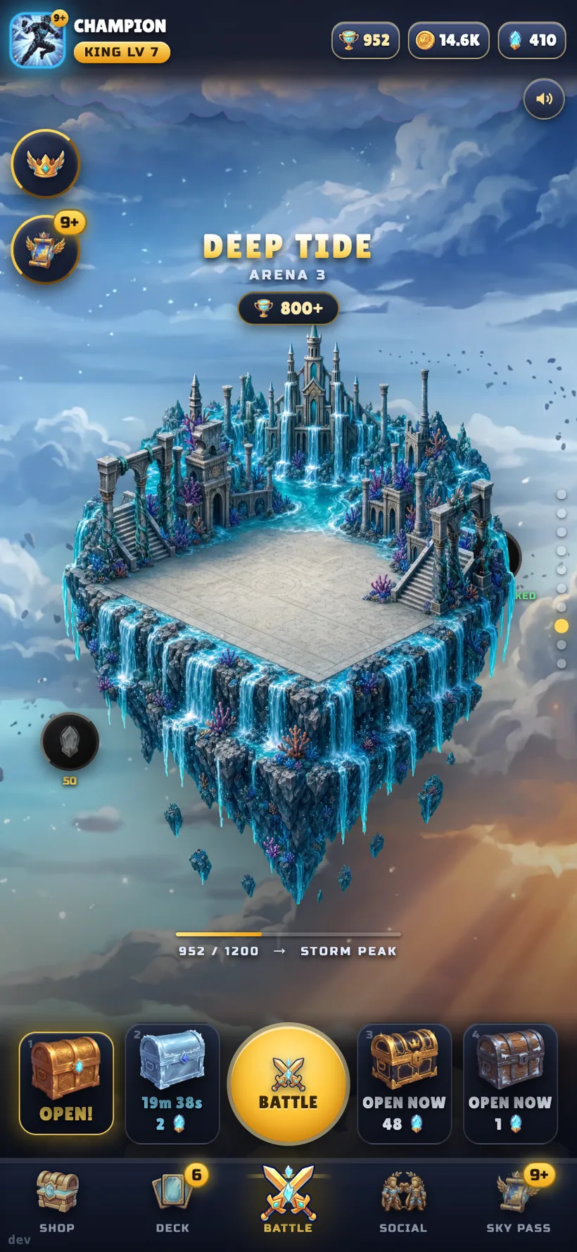 The arena map showing the climb between realms