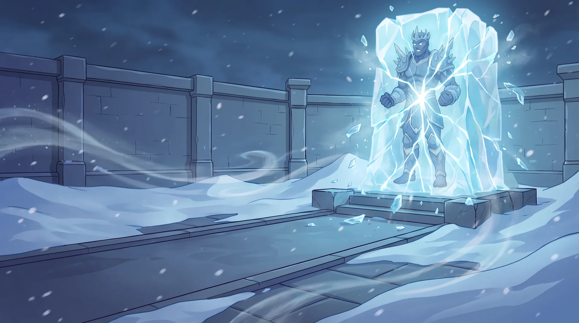 Illustration: the ice cracks and the king's eyes open