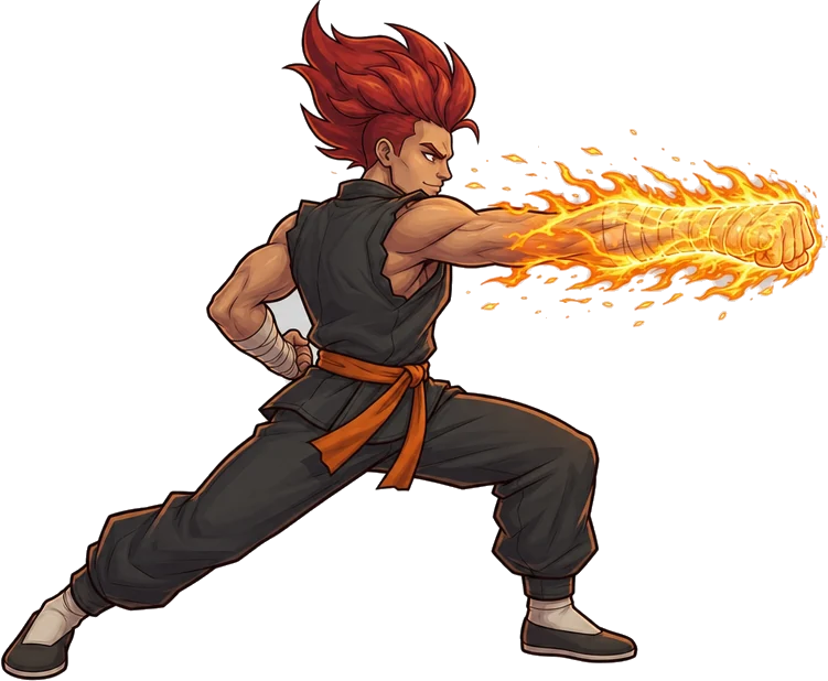 ENZO throws a punch wrapped in fire