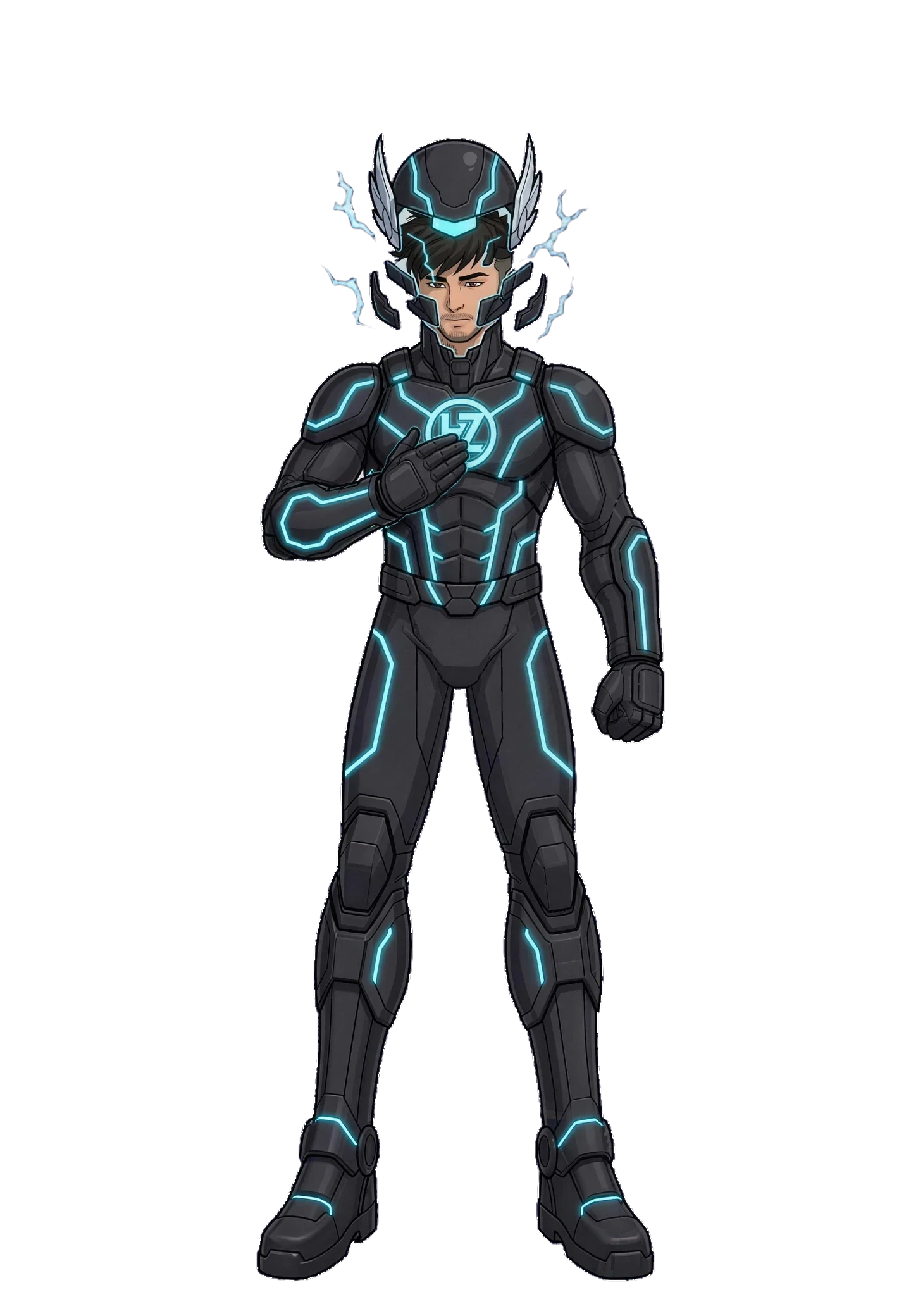 The helmet closes around his head